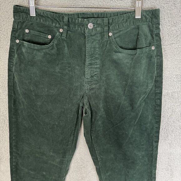 S Bonobos Pants Mens 35x32 Green Corduroy Flat Front Slim Fit Straight Leg - Picture 2 of 11